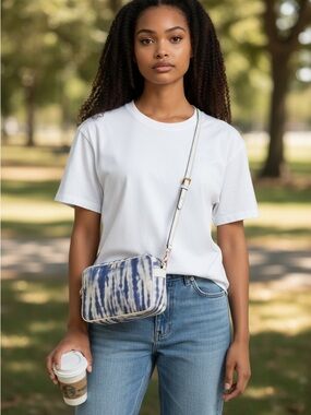 Michael Kors Blue Tie-Dye Crossbody Bag with White Strap